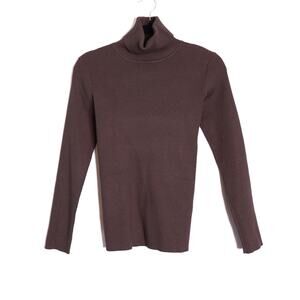 POMANDER PLACE Arlo Ribbed Turtleneck Brown Long Sleeve Women's L